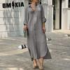 Summer Women's Cotton and Linen Shirt Collar Button Down Long Dress