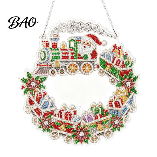 Adults Rhinestone Art Kit Christmas Painting Suncatcher Kit, DIY Faux Pearl Sparkling Crafts for Beginner, Acrylic Xmas Ornament
