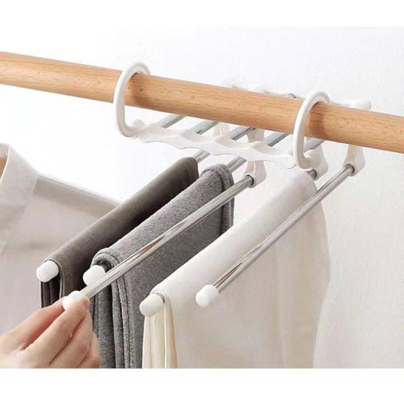 5 In 1 Magic Trouser Rack Hangers Stainless Steel Folding Pant Rack Tie Hanger Shelves Bedroom Closet Organizer Wardrobe Storage