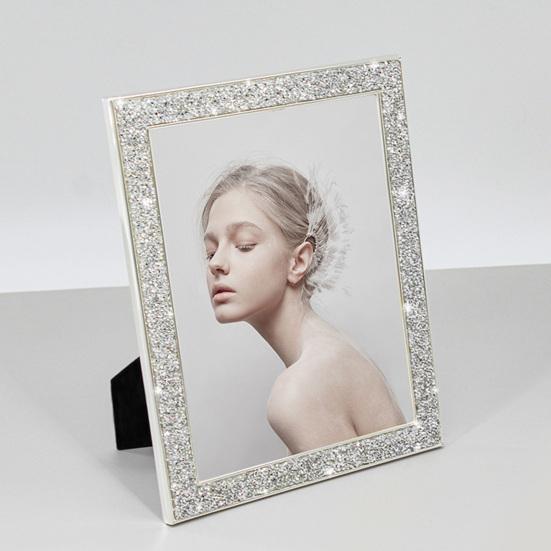 5/6/7-дюймовая фоторамка с блестящим краем со стразами, гальваническим покрытием из нержавеющей стали, противоскользящая, роскошная, продолговатая, с блестками, настенное крепление, настольный дисплей