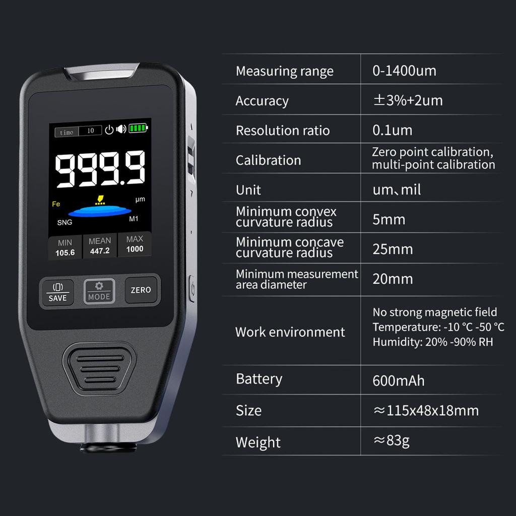 Высокоточный автомобильный толщиномер краски Портативный тестер толщины краски для точных измерений покрытия