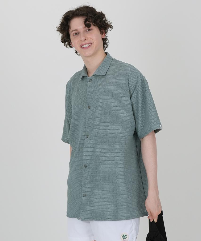THE-ABON Linen Spandex Oversized Half Shirt Mint