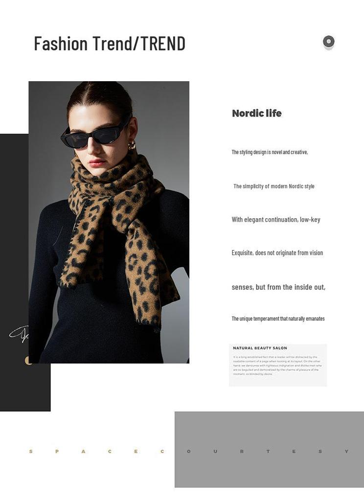 European & American Style Women's Leopard Print Double-Sided Scarf - Autumn/Winter Collection with Finished Edges