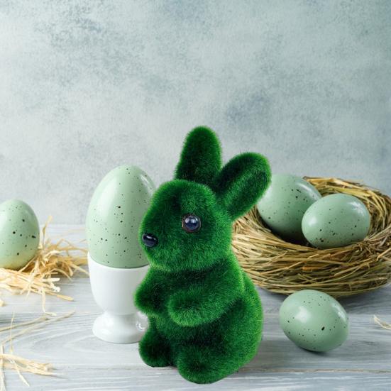 Artificial Moss Easter Bunny Ornament Realistic Flocking Green Rabbit Faux Greenery Home Office Holiday Party Spring Decoration Ornament