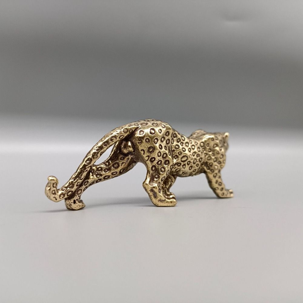 Lucky Animal Cheetah Small Statue Brass Brass Leopard Miniatures Leopard Figurines  Tea Pet