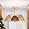 Mid-Century Modern Stilnovo-Inspired Chandelier with 3 Curved Disk Shades Sputnik Design In Raw Brass Elegant Lighting Fixture for Rooms