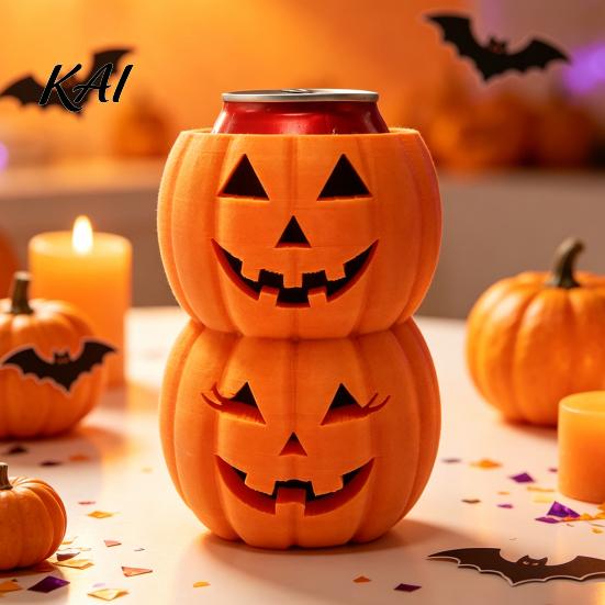 Halloween Pumpkin Drink Holder Ghost for 12oz Cans, Double Stacked Beverage Can Cooler Party, 3D Printed Heat Insulation Sleeve Soda Beer Creative