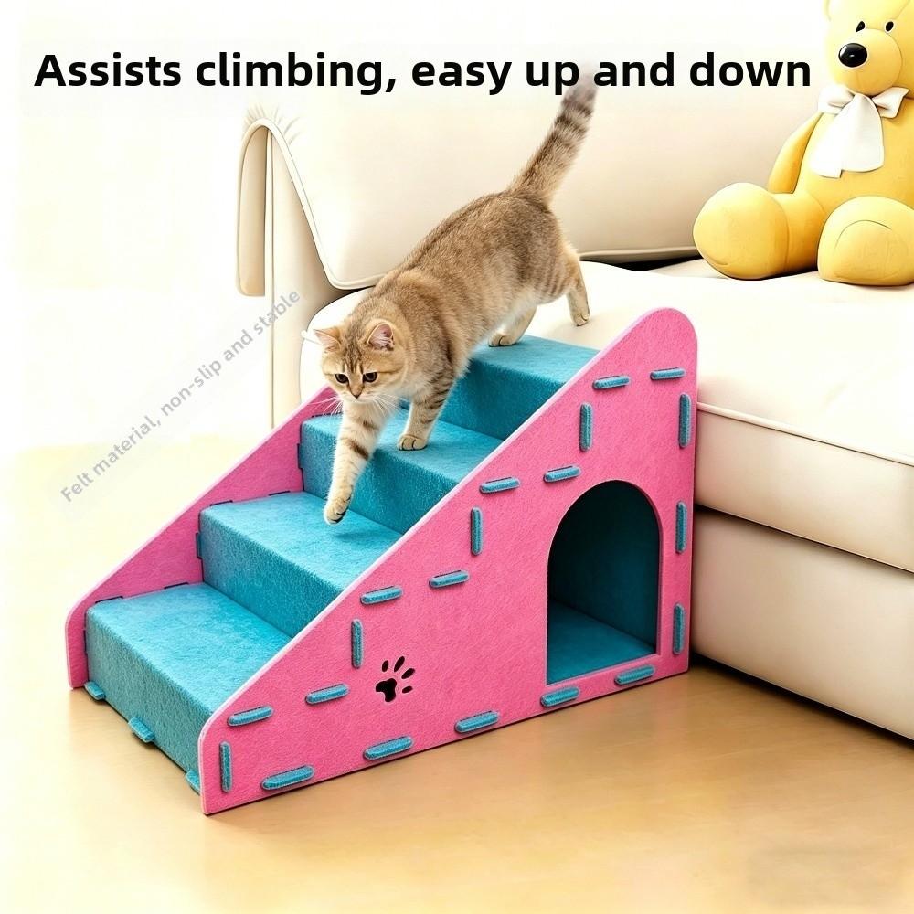 3-in-1 Pet Ramp Stairs Premium Felt Cat Scratching Board Sturdy Cat Bed House Cat Supplies
