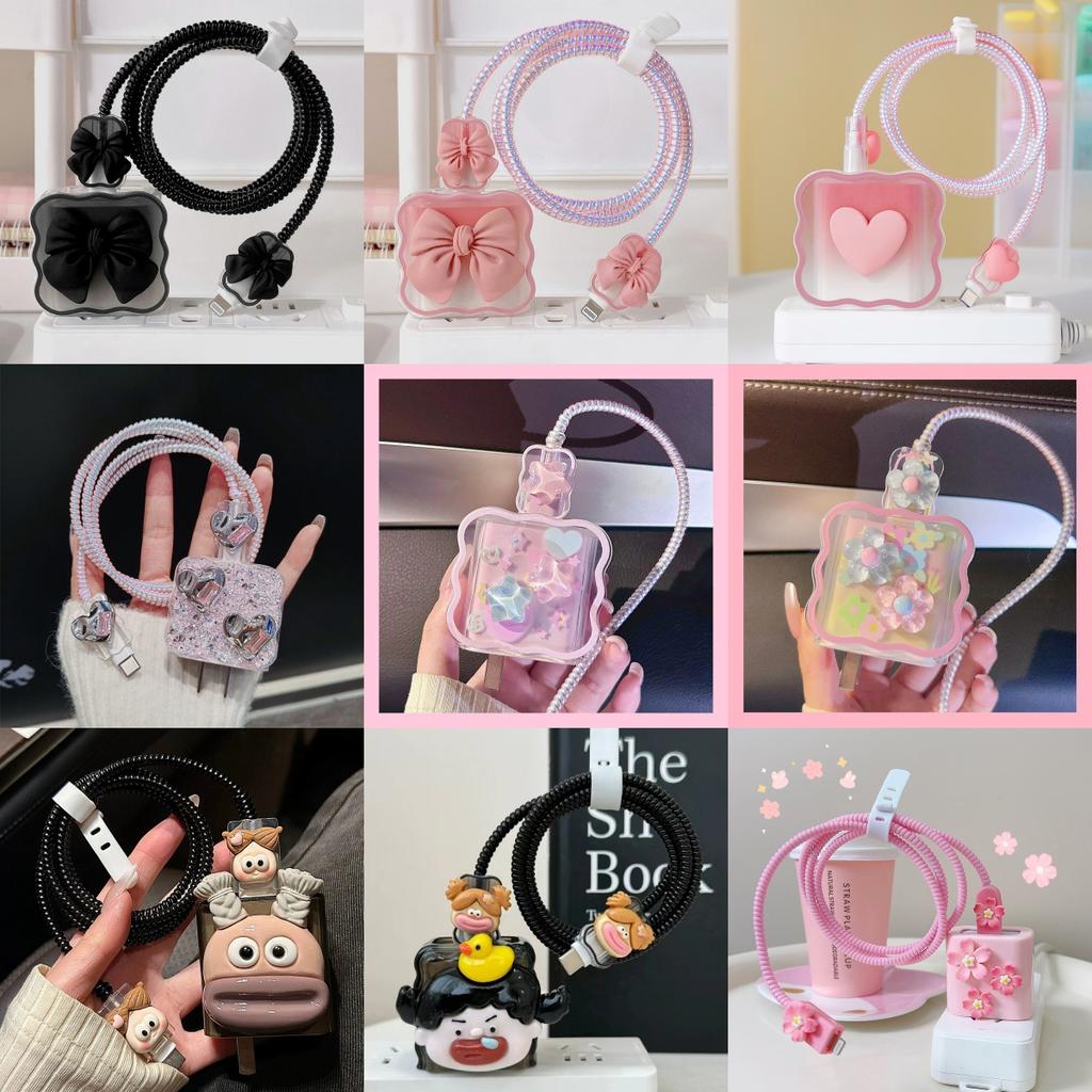 Applicable To Apple Data Cable Protective Cover Charger 18-20W Anti-breakage Winder Cute Flower Animal Advanced INS Style