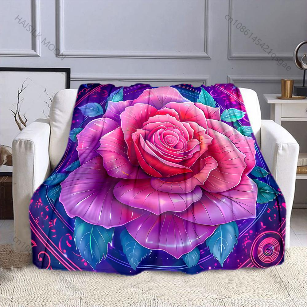 Fantasy Colored Roses Print Blanket Warm Soft Fluffy Kids and Adults Sofa Bed Throw Blanket for Home Travel Camping Gifts
