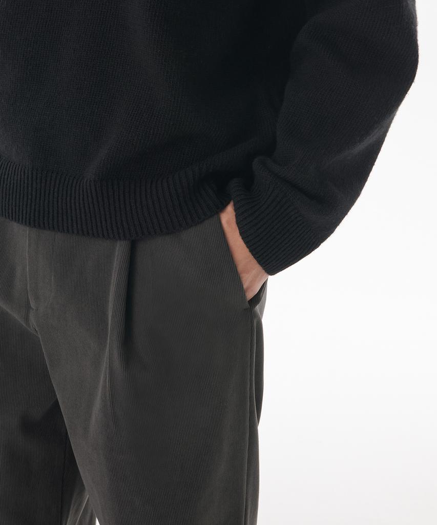 MUSINSA STANDARD 14W Corduroy One-Pleat Wide Elastic Pants [Dark Gray]