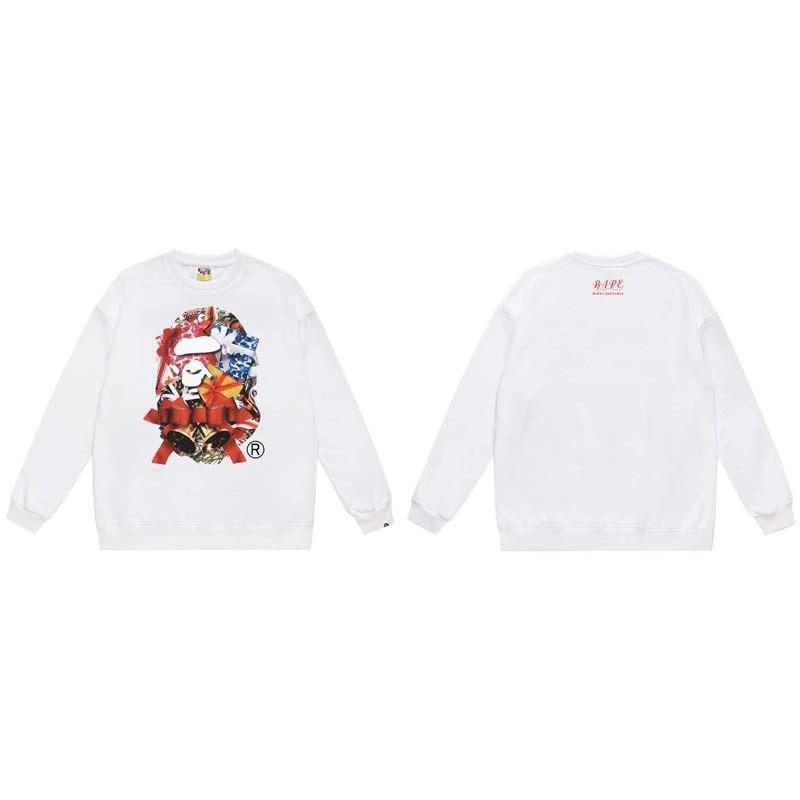 BAPE-Style Heavyweight Cotton Crewneck Sweatshirt Mens Oversized Streetwear Pullover Fall