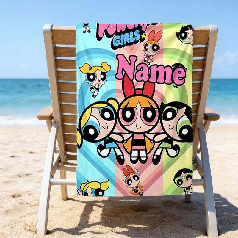 1pc The Powerpuff Girls7 Beach Towel with Custom Name, Beach/Swimming/Bath/Picnic/Camping Towel, Suitable for Seaside Beaches