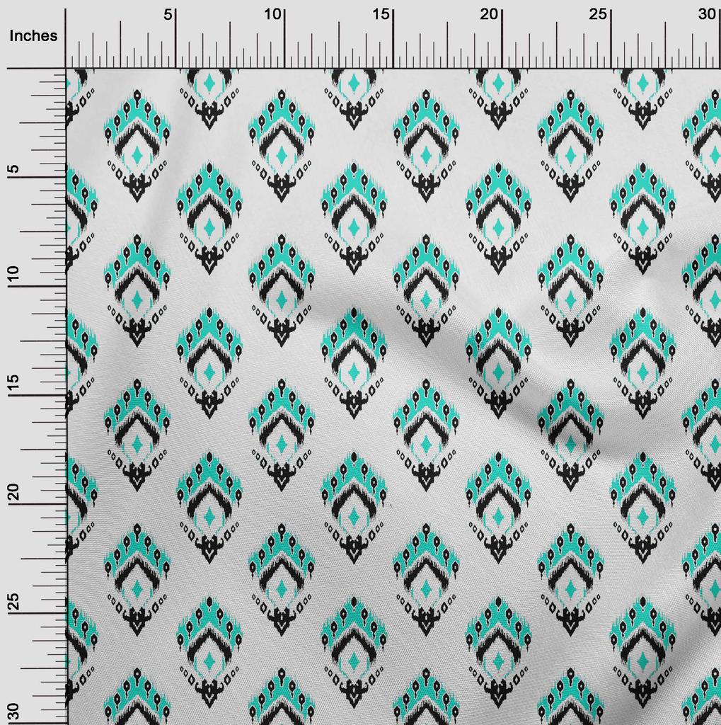 oneOone Cotton Flex Turquoise Green Fabric Asian Ikat Sewing Material Print Fabric By The Yard 40 Inch