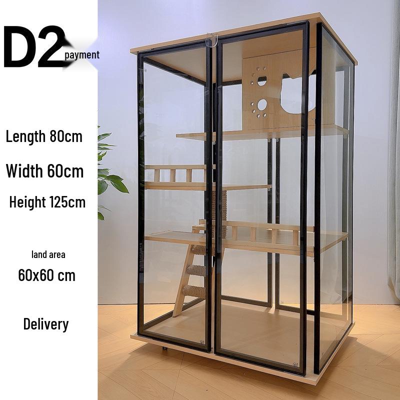 Luxury Solid Wood Cat Villa: Panoramic Glass Cat House with Bed and Indoor Cat Cabinet