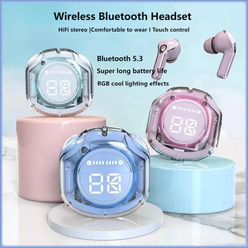 TWS Wireless Bluetooth Headset Bluetooth 5.3 Earbuds Transparent ENC Power Digital Display Stereo Sound Earphones for Smartphone
