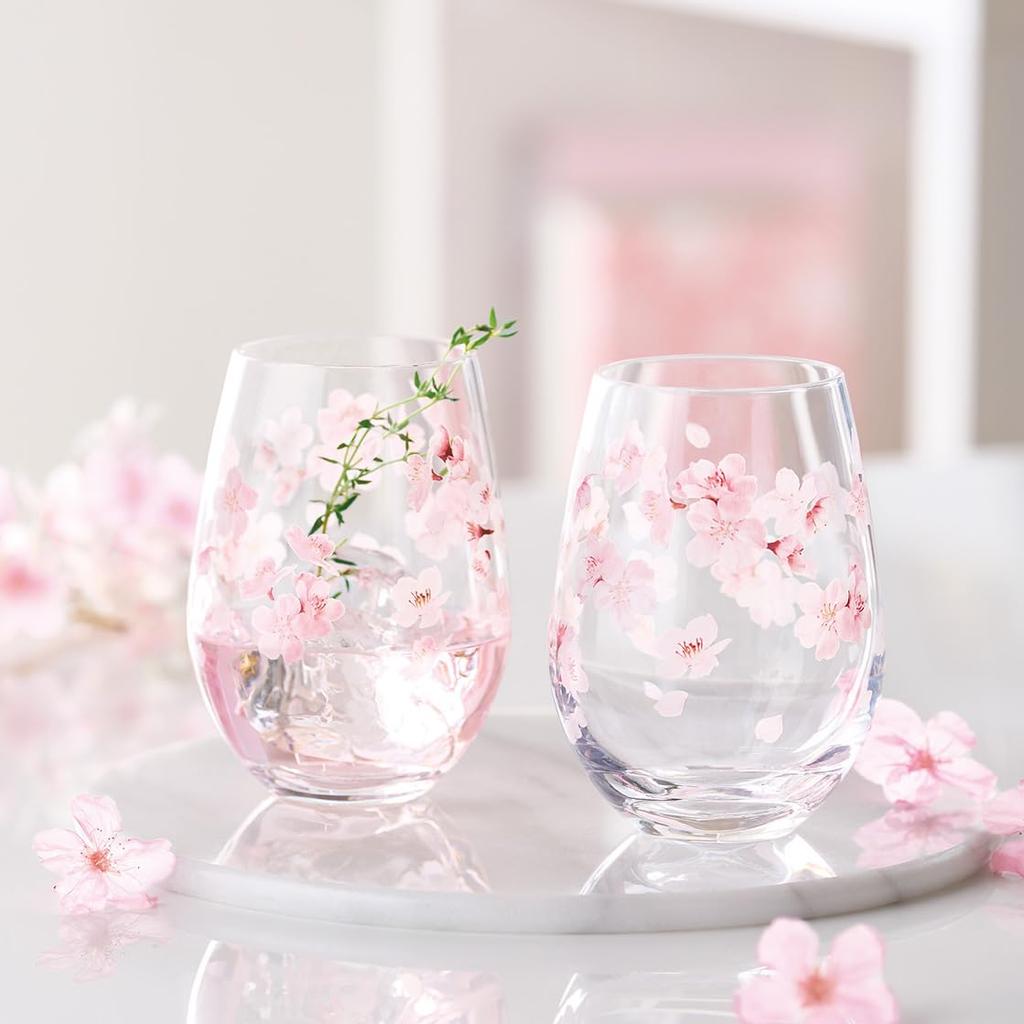 Toyo Sasaki Glass Tumbler Glass Flower Pattern Hanafumi Pair Tumbler Sakura Pattern 360ml Set of 24 Made In Japan Dishwasher Safe Glass Cup Floral