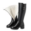 Women Genuine Leather Winter Wool High Heel High Boots Big Size Warm Snow Boots Women