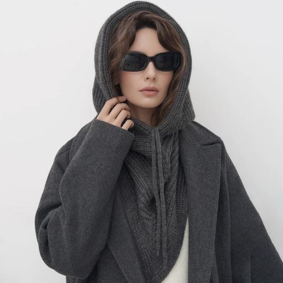 Мужской Женский Шаль Шарф Однотонный Регулируемый Шнурок Дизайн с Капюшоном Шарф 2 в 1 Зимний Уличный Накидка с Капюшоном