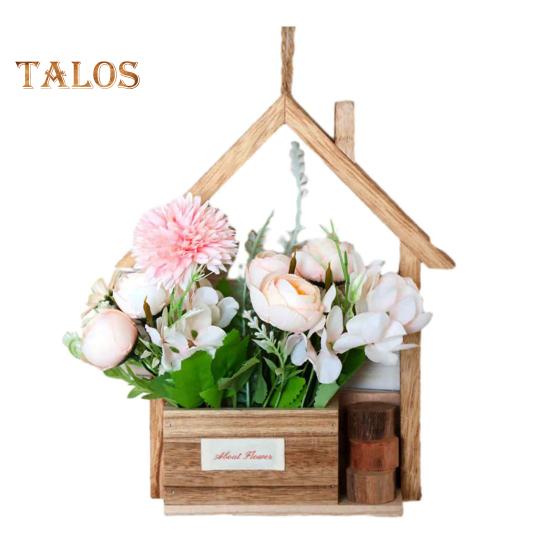 Деревянное настенное кашпо с искусственными цветами, искусственные цветы в горшках, домашний декор для стен, искусственные растения в горшках для сада, патио, гостиной, спальни, украшения