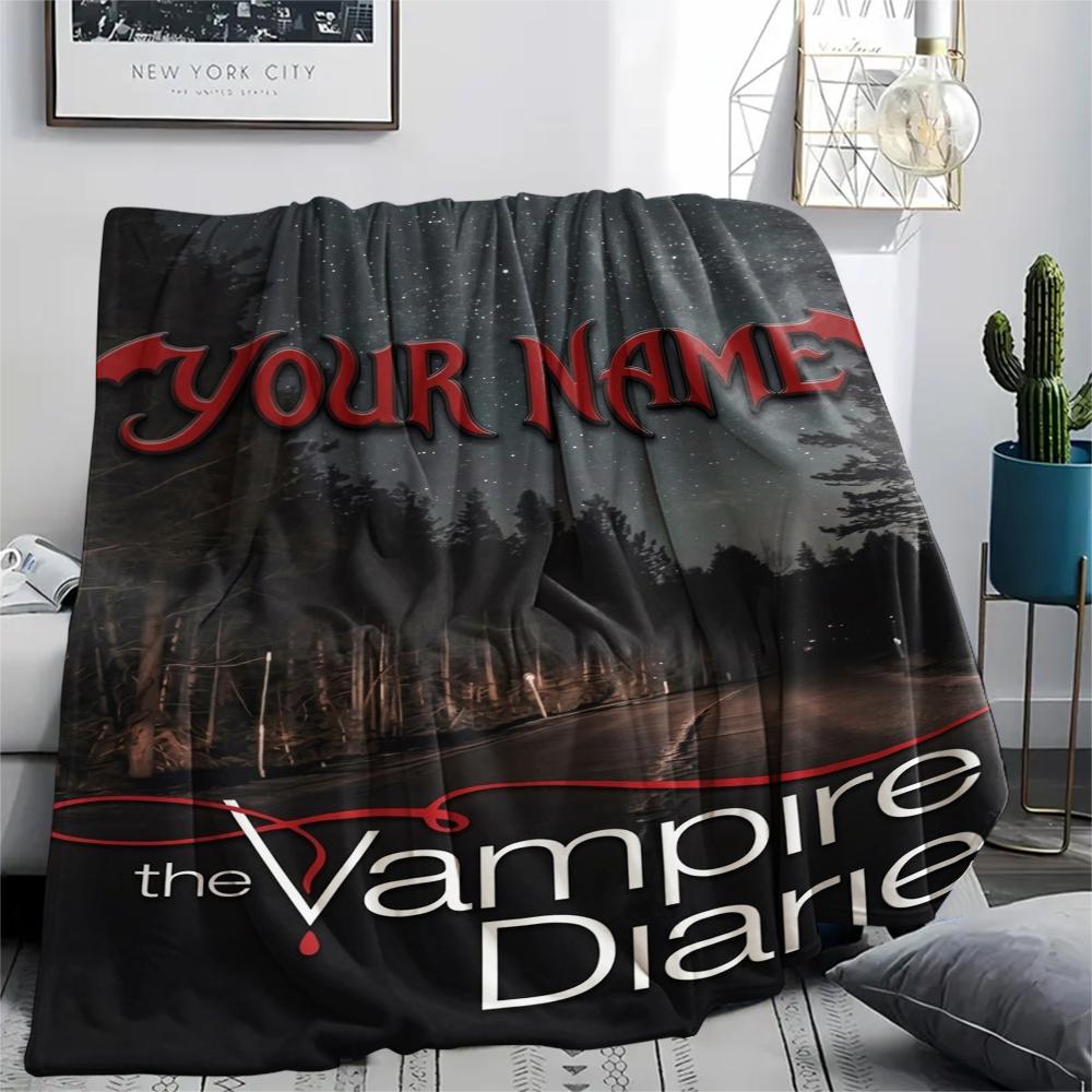 1PC Custom Name Vampire Diaries Patterned Flannel Blanket Suitable For All Seasons for Home Decor Warmth and Comfort Gifts Holiday Present