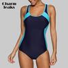 Charmleaks One Piece Women Sports Swimwear Sports Swimsuit Colorblock Swimwear Open Back Boyshort