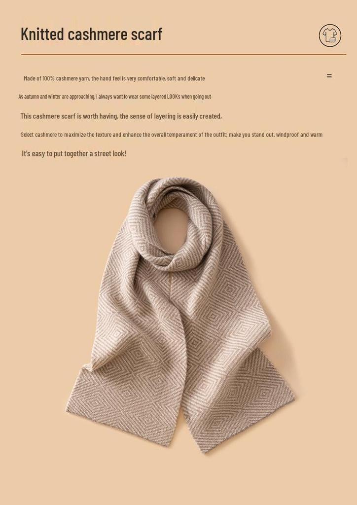 Women's 100% Cashmere Water Ripple Jacquard Knit Scarf - Versatile, Warm, and Stylish Neck Protection