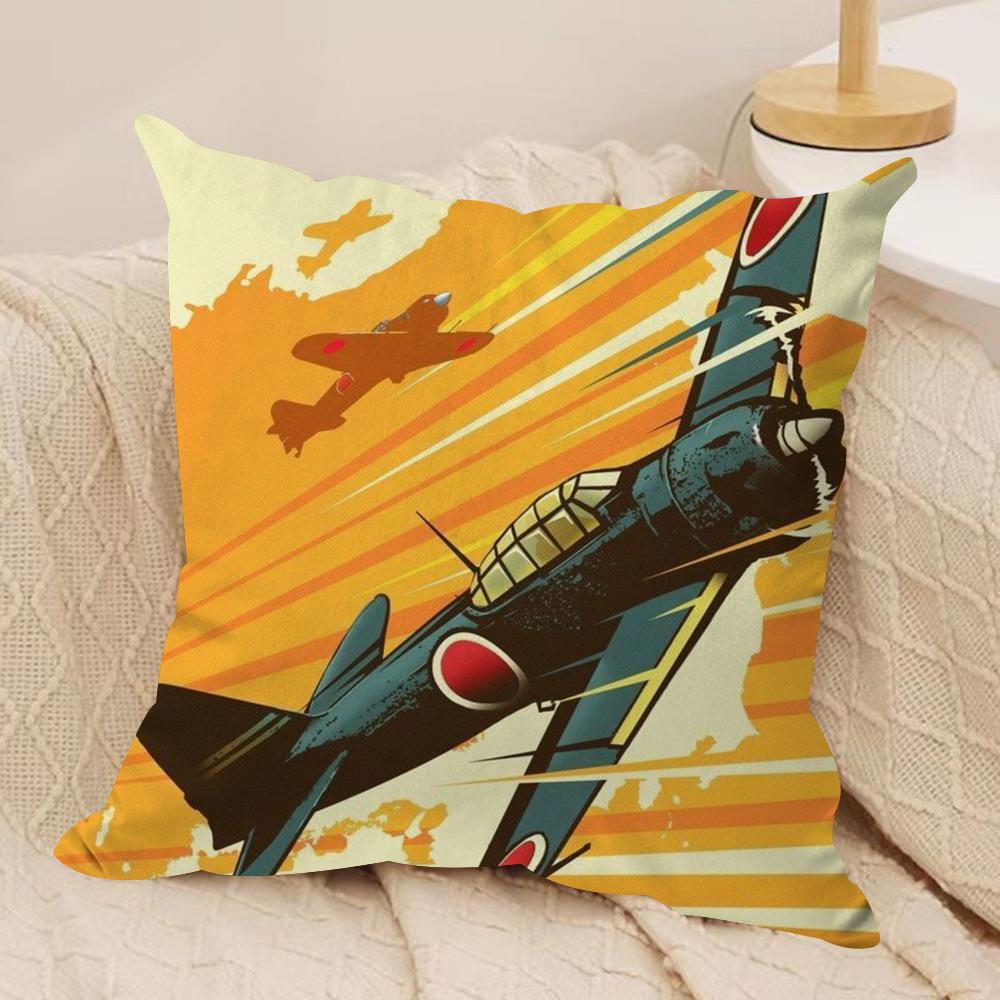 Aircraft Airplane Cool Cushion Cover Soft Plush Fabric Double-Sided Printed Sofa Cushion Cover For All Seasons Home Decor Gift