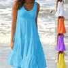 Женские летние платья Одежда Повседневное платье без рукавов Свободные платья-майки Сплошное платье трапециевидного цвета Платья с открытыми плечами Пляжная одежда Платья