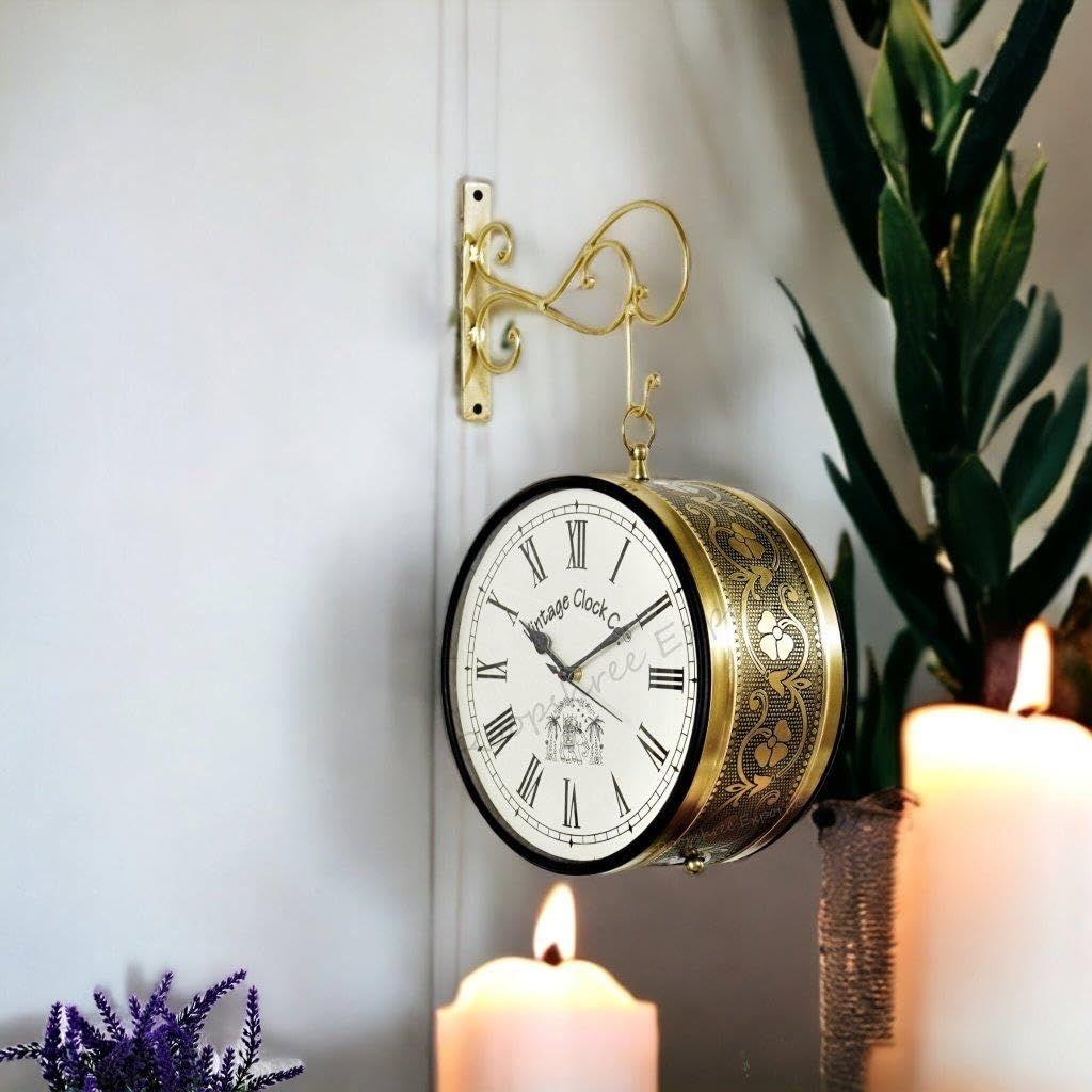 6 ДЮЙМОВ - Одна сторона на английском, другая - римские цифры - Винтажные часы ручной работы, двусторонние аналоговые часы с латунной отделкой