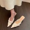 2025 New Summer Women's Lace Mules Slippers Fashion Thin High Heels Shoes Woman Mesh Slippers Women Luxury Sandals Party Shoes