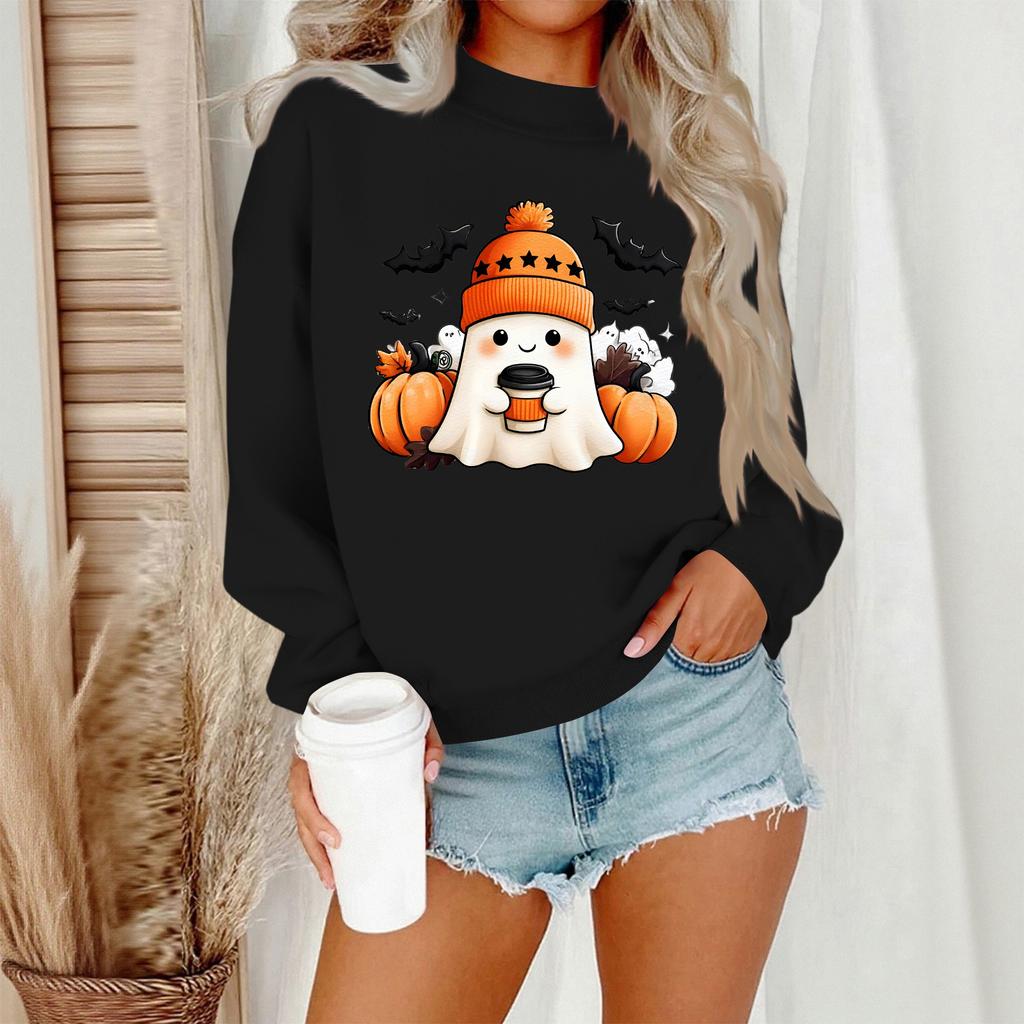 Женский повседневный модный свитшот с круглым вырезом и длинными рукавами с принтом на Хэллоуин