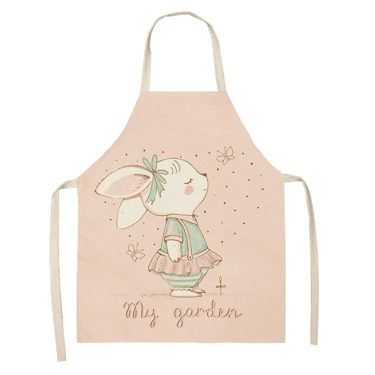 Фартук с милым мультяшным кроликом и принтом, художественный фартук для уборки, кухонный фартук для домашней кулинарии, одежда для повара, льняной нагрудник для взрослых, 47X38 см, 68X55 см