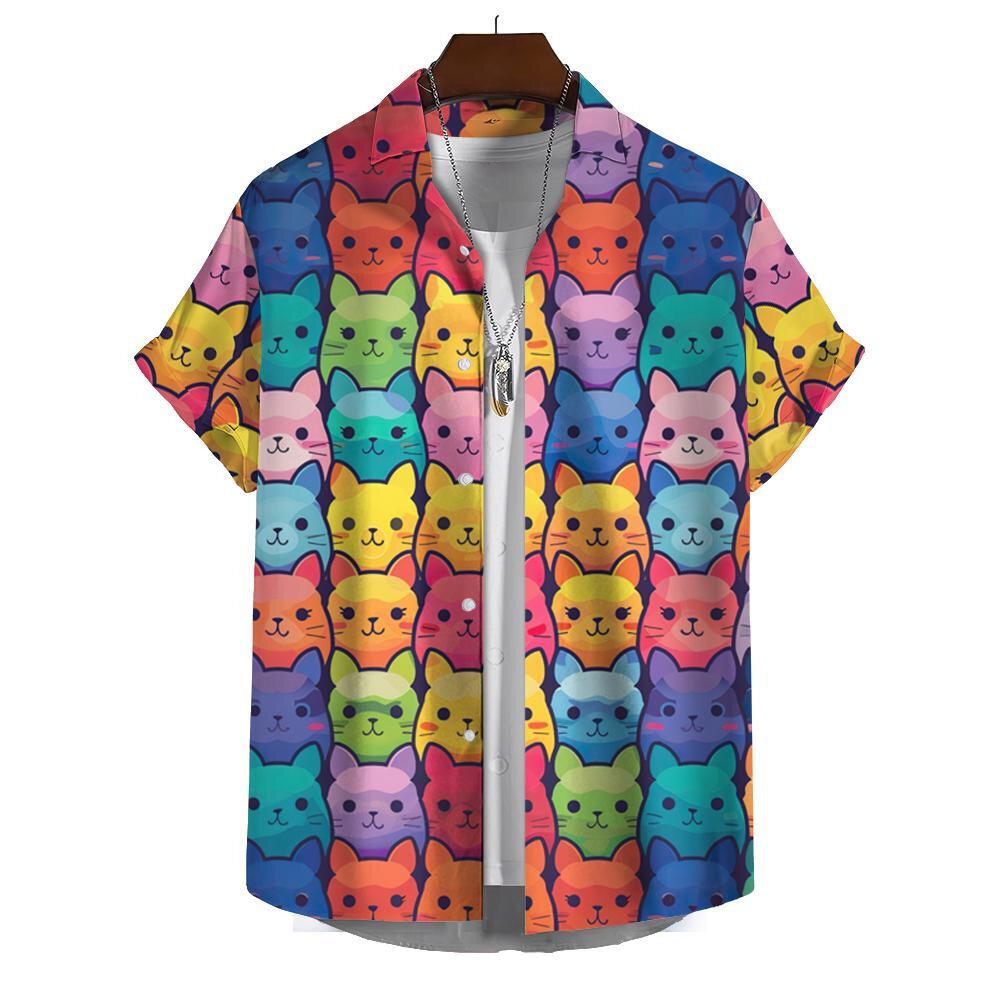Funny Men's Shirts For Men 3d Cute cat Print Tops Casual Men's Clothing Summer Short Sleeved Tops Tee Loose Oversized Shirt