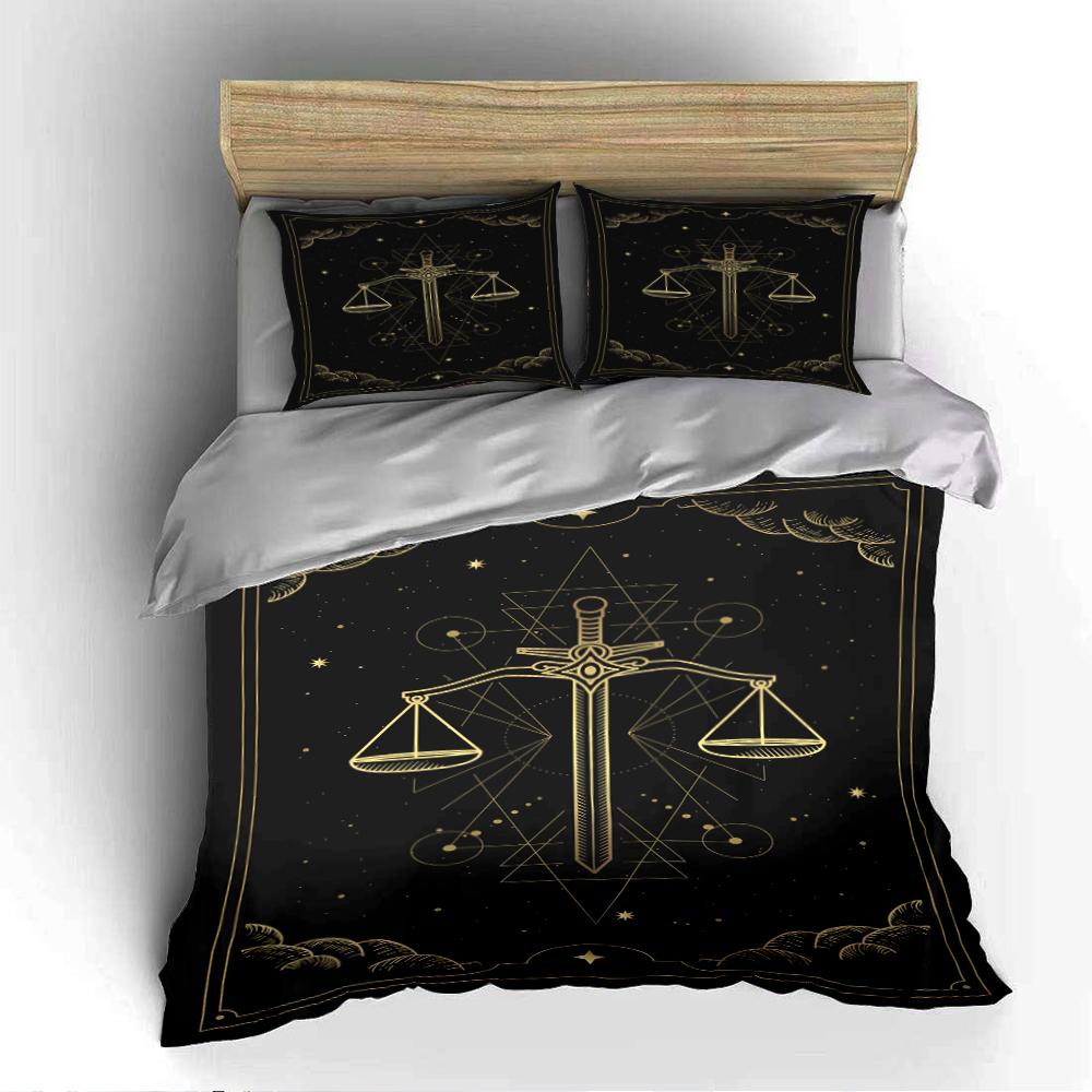 Golden Sword and Scales Design Bedding Set Bedding set (1 duvet cover, 2 pillowcases, duvet not included)