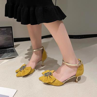 Модные женские роскошные сандалии с красочной хрустальной бриллиантовой пряжкой, лето 2025, новые, сексуальные, с бантом, на тонком каблуке, мюли, туфли-лодочки с острым носком