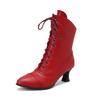 Plus Size Winter Victorian Ankle Boots Women High Kitten Heel Red Blue White Black Retro Fretwork Zipper Pointed Toe Short Boots