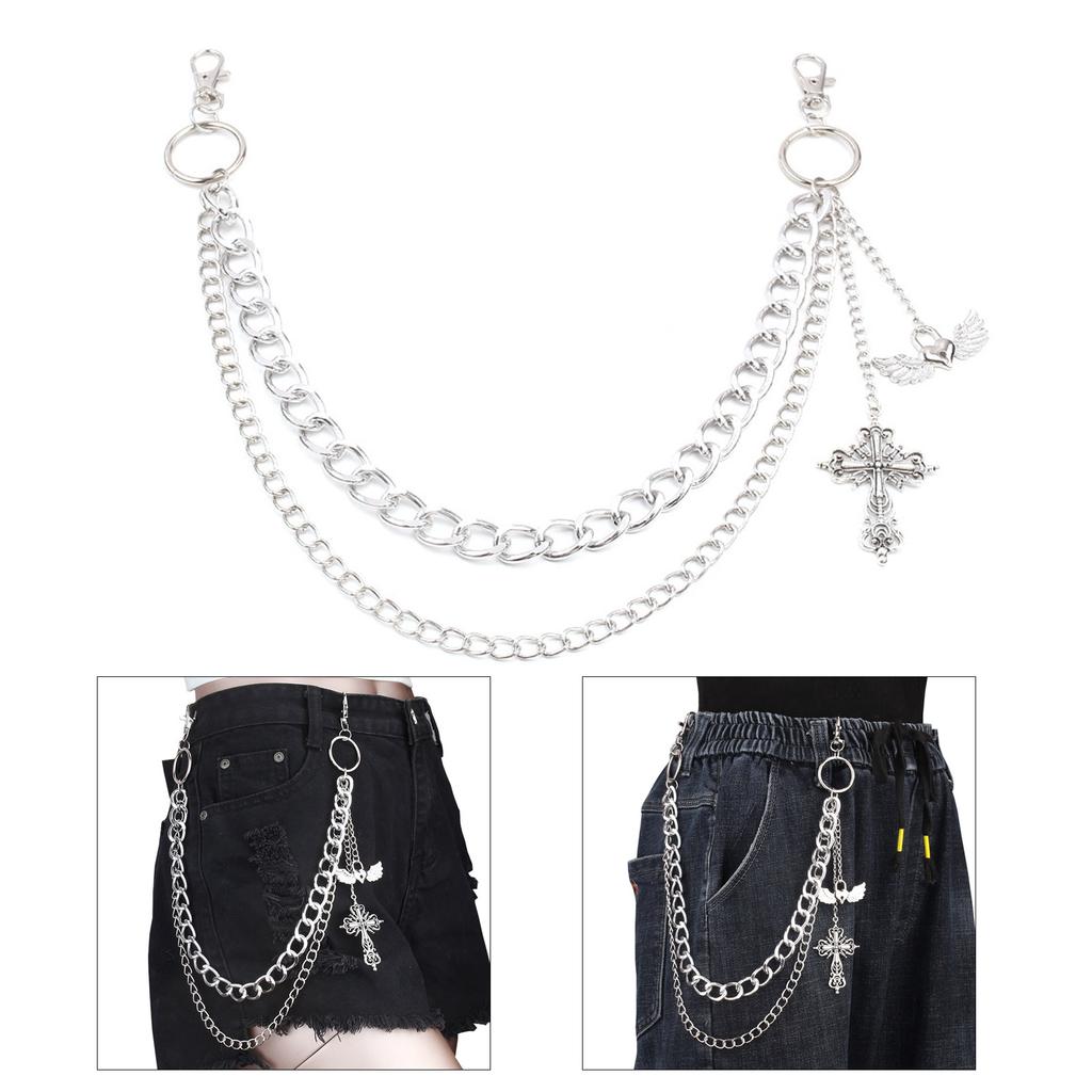 Popular Hiphop Waist Chain with Crossed Pendant Waist Charm Street Pants Chain Body Chain Trousers Chain Cool Accessory