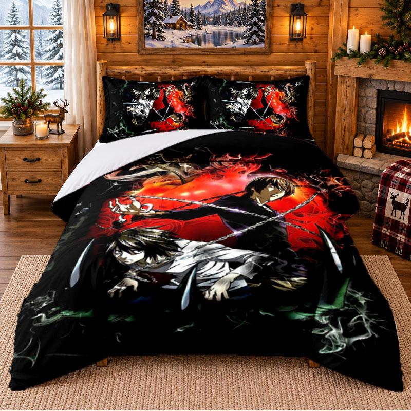 Death Note Pattern Bedding 3Pcs Set Bed Sheet And Pillowcases For Indoor Bedroom