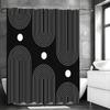 Modern Geometric Arch Sun Minimalist Shower Curtain, Bathroom Decorative Shower Curtain, Waterproof Shower Curtain with Hooks