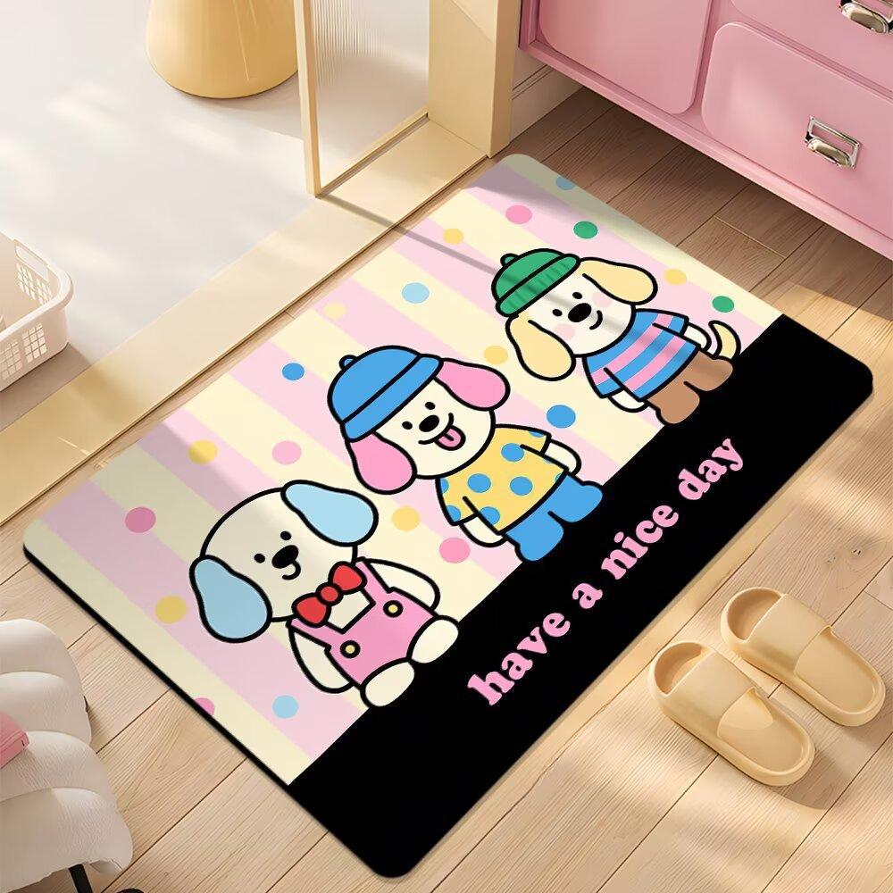 Floor Mat Bathroom Absorbent Mat Cartoon Cute Dopamine Non-slip Mat Household Dirt-resistant Foot Mat Diatom Mud Floor Mat