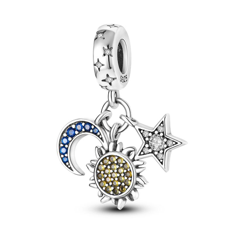 Exquisite Real 925 Silver Star Sun Moon Pandent Charms Beads Jewellery Fitted Original 925 Bracelet For Women DIY Gift Party