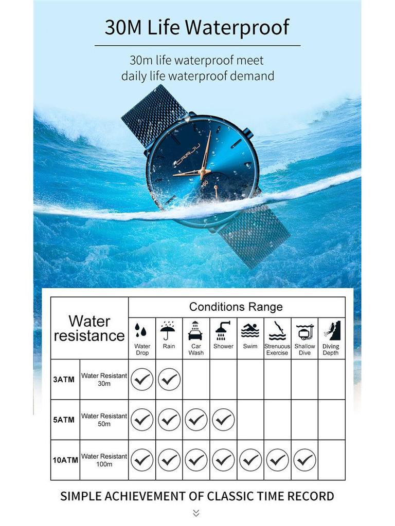 Мужские повседневные стильные часы CRRJU 2150 с синим ремешком