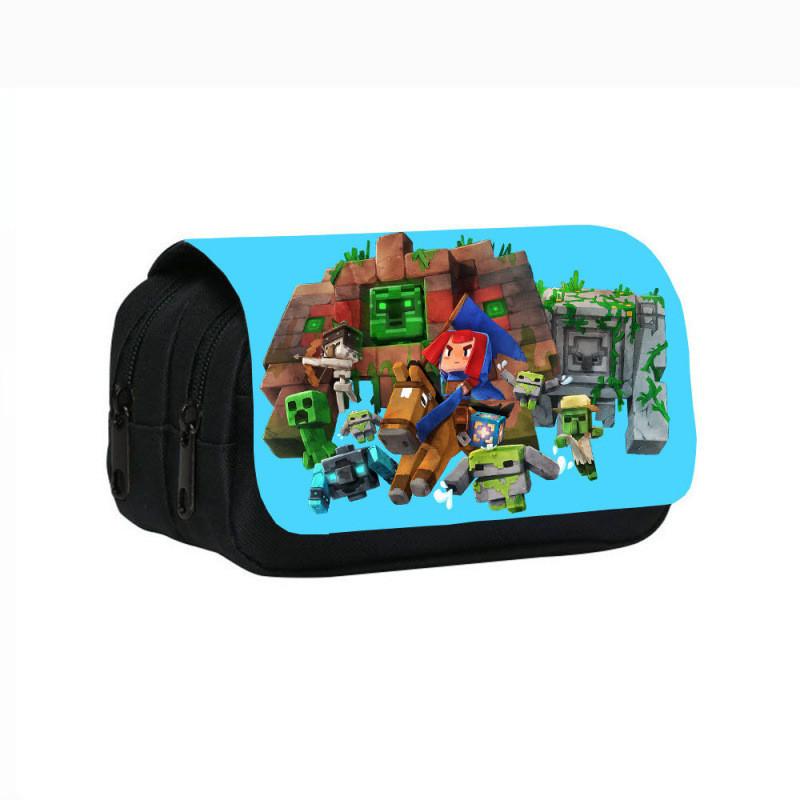 Minecraft Game Character Patterns Students Double Layered Stationery Storage Bag For School Use