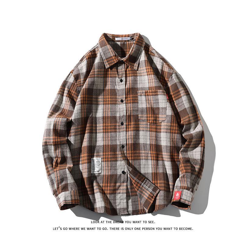 Мужская рубашка в клетку с длинными рукавами на весну и осень, мужская рубашка в корейском стиле с отворотом, свободная рубашка для подростков