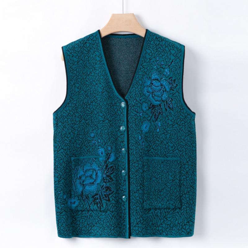 Grandma Clothing Autumn Thin Vest Women's Knitted Cardigan Vest Middle-aged Knitted Sweater Vest Jacket Mother Autumn Clothing