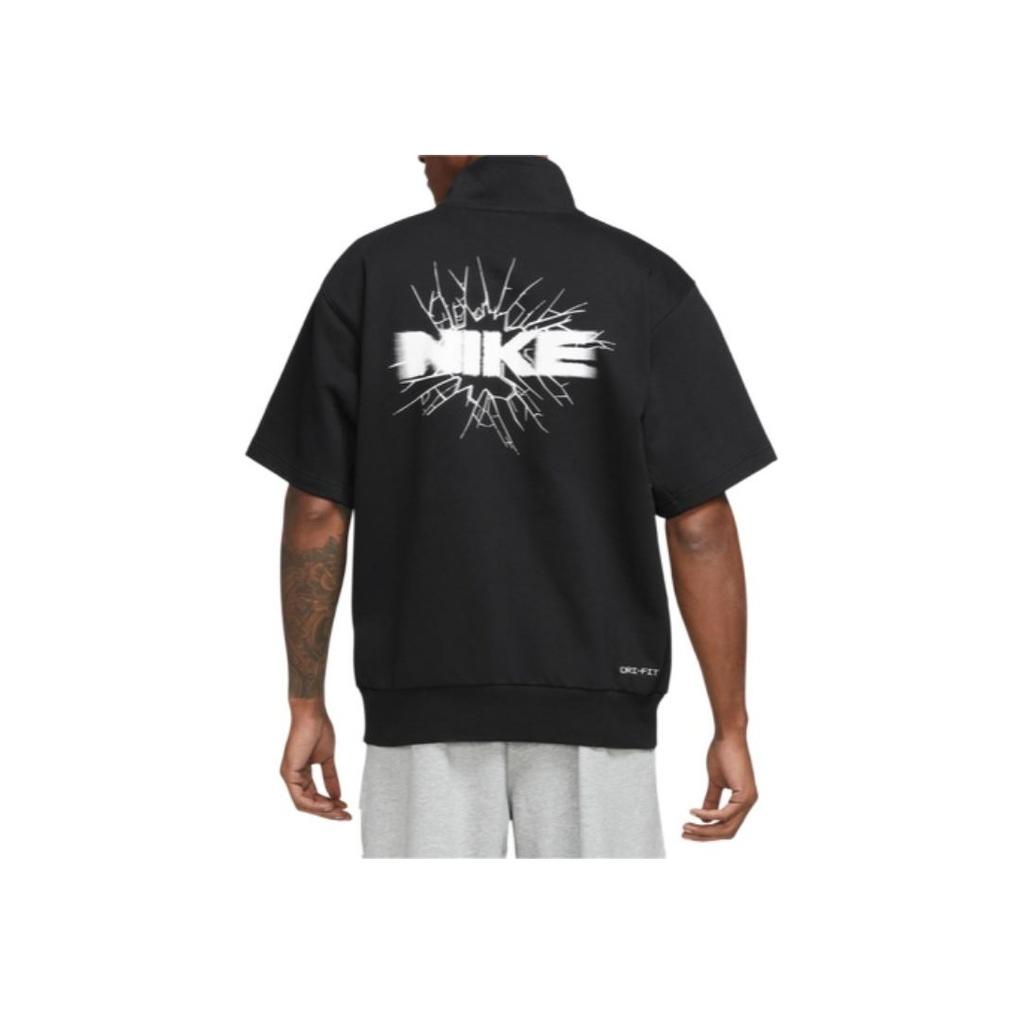 Nike Letter Logo Print Half-Zip Loose Sports Stand Collar Pullover Short Sleeve T-Shirt Men Tops Black FB7053-010