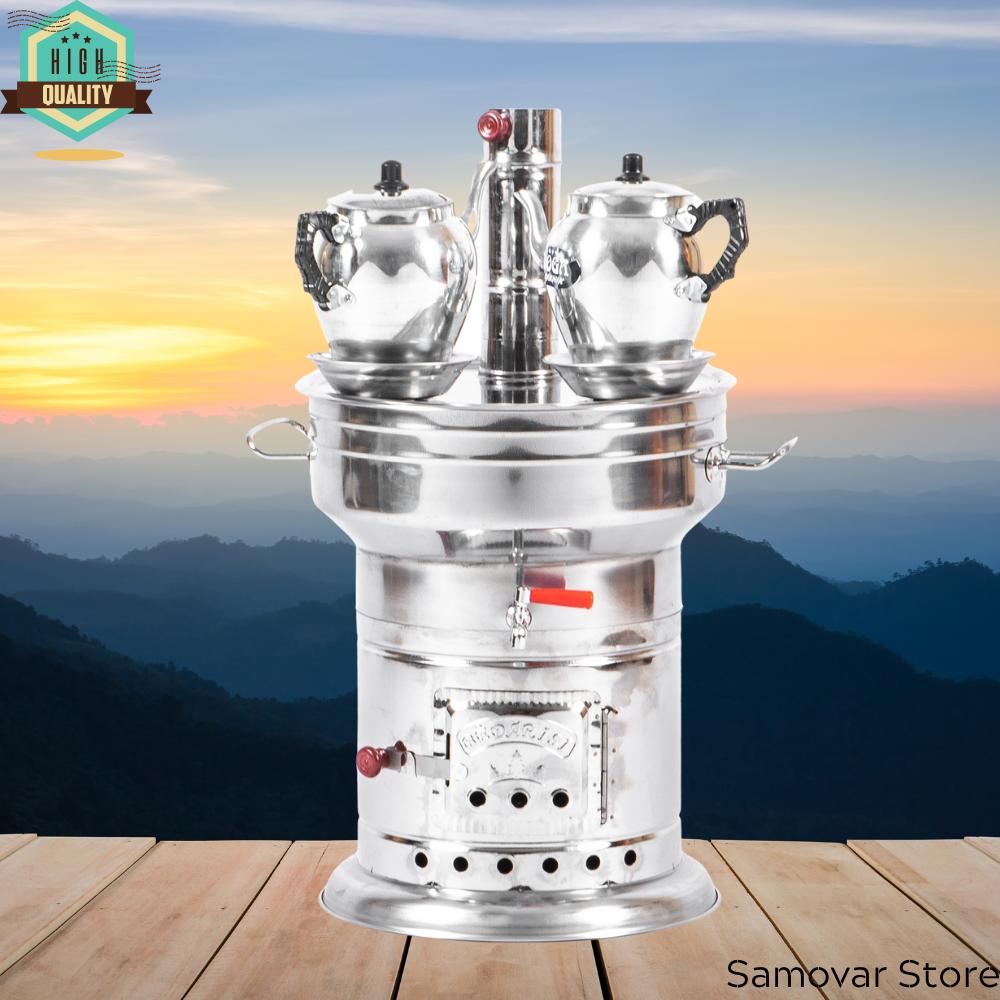 12 Liter Samovar With 2 Aluminum Teapots (Single Sprinkler) Turkish Samovar Teaware Tea Ceremony Tea Stove Tourist Samovar Tea Pair Tea Items Picnic