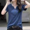 Short-sleeved T-shirt Women's V-neck Loose and Thin 2025 Summer Large Size Solid Color Simple Half-sleeved Top
