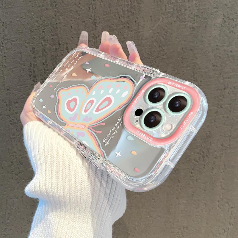 Для чехла для мобильного телефона IPhone 15 для IPhone 14 Promax Расписанная вручную бабочка 13 Зеркальный Противоударный 7/8 Силиконовый Мягкий край X